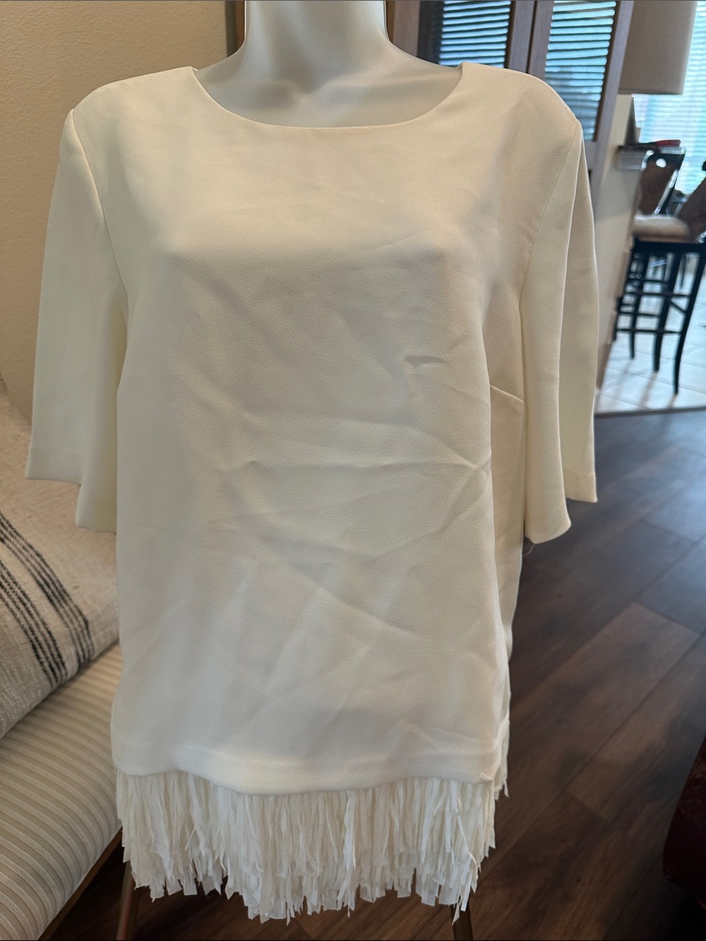 Banana Republic Ivory Fringe Hem Blouse